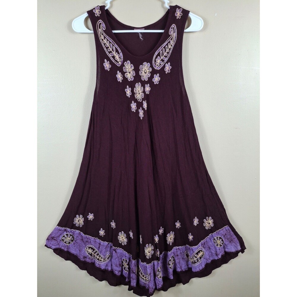 Y2k 90's Purple Embroidered Maxi Tank Dress M/L Fairycore Gypsy Boho Hippie Pixi